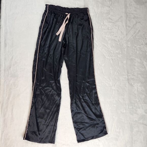 3/$25 Victoria's Secret Silky Satin Black Pajama Sleep Pants Pink Piping Sz S - Picture 2 of 7